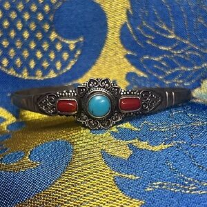 Turquoise and Coral 925 Sterling Silver Cuff